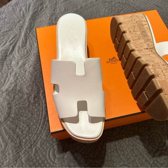 Hermes EZE White Cork Wedge Sandals size 41 - Picture 5 of 11